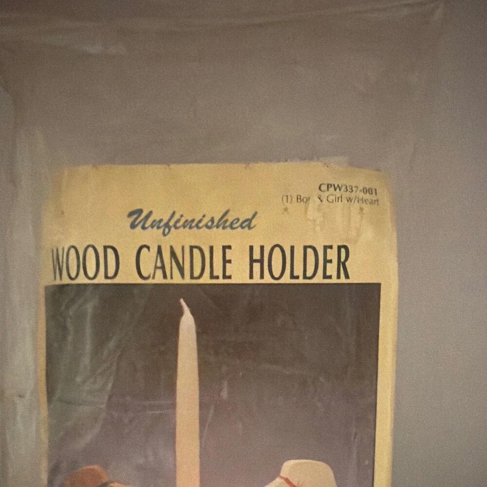 Unfinished Wood Boy & Girl Heart Taper Candle Holder, Small, CPW337-001